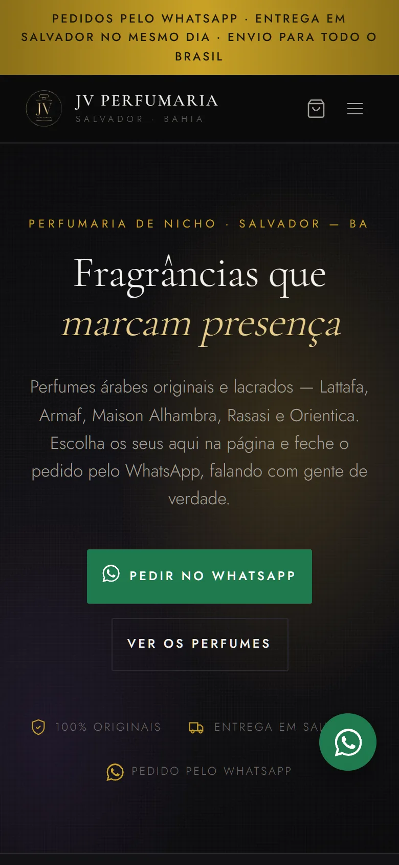 Site da JV Perfumaria no celular