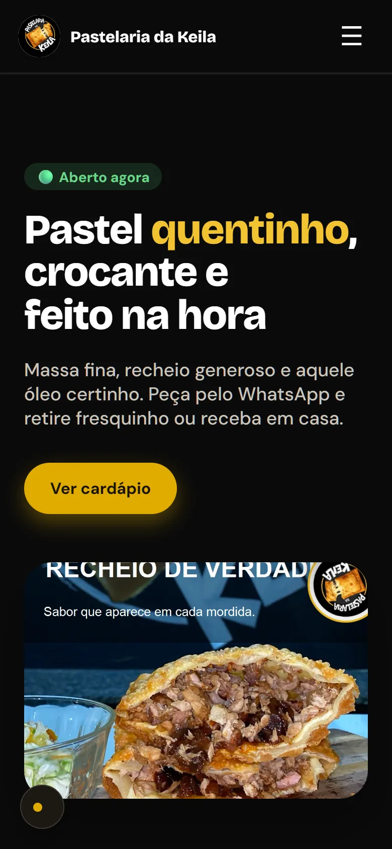 Site da Pastelaria da Keila no celular