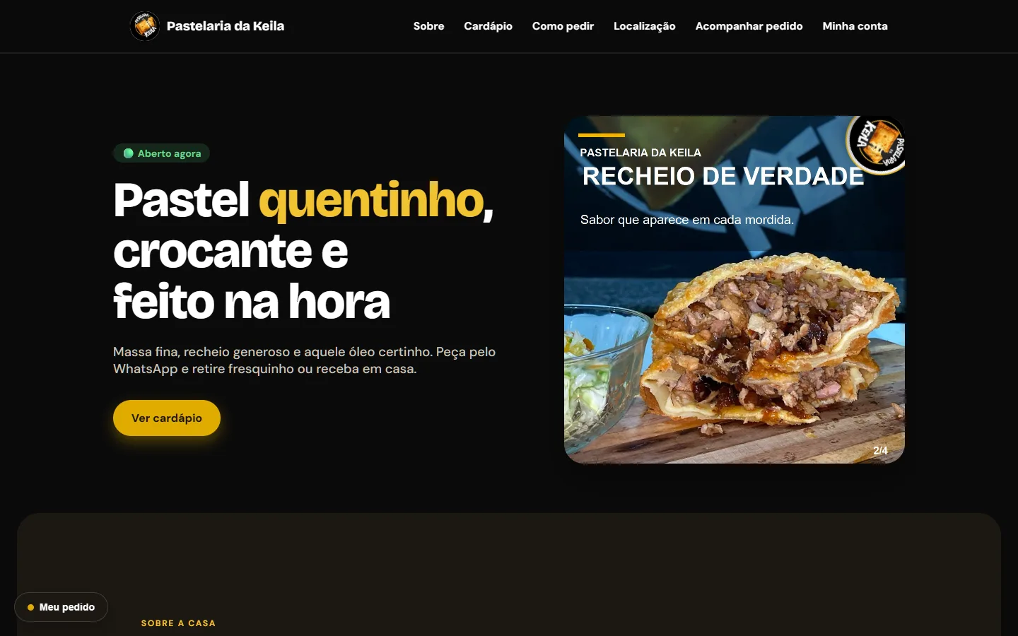 Página inicial do site da Pastelaria da Keila no computador
